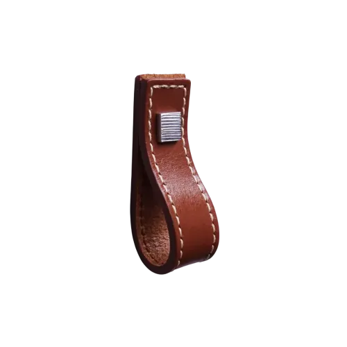 Leather pull tab with stitching